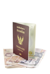 Thailand passport and banknote
