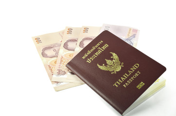 Thailand passport and banknote