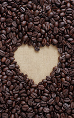 coffee lover sign, Pile of brown coffee beans in heart shape
