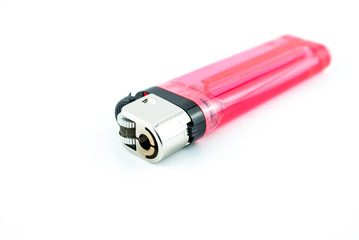 A used butane pink or red lighter - Pink or red lighter on white