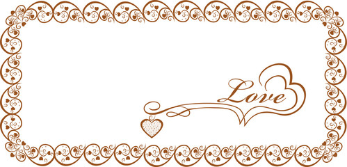 Fototapeta premium Gold frame with hearts for congratulation.For lovers