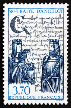 Postage stamp France 1987 Treaty of Andelot, 1400th Anniversary