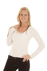 Fototapeta premium woman white shirt black pants smile