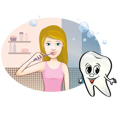 girl brushing her teeth