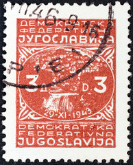 Town of Jajce and inscription 29-XI-1943 (Yugoslavia 1945)