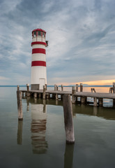 Lighthouse at Lake Neusiedl at sunset