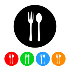 Fork and Spoon Icon with Color Variations