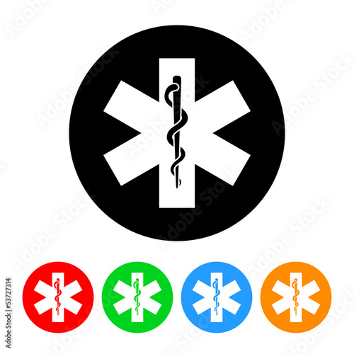 "Snake and Staff Medical Icon Vector with Four Color Variations" Stock