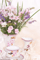 Vintage elegant cups and flowers