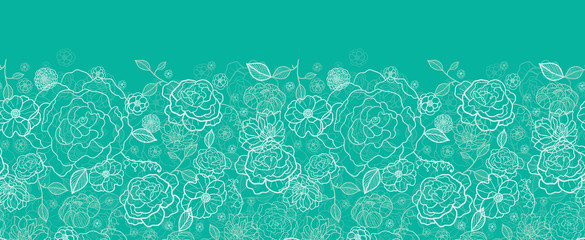 Vector Emerald green floral lineart horizontal seamless pattern
