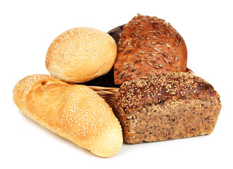 Variety of bread isolated on white
