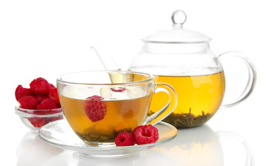 Cup of berry tea isolated on white
