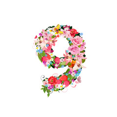 Romantic number of beautiful flowers 9