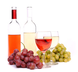 Fototapeta premium Glasses, bottles of wine and grapes