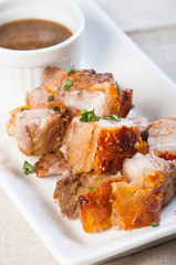 deep fried pork belly with liver sauce