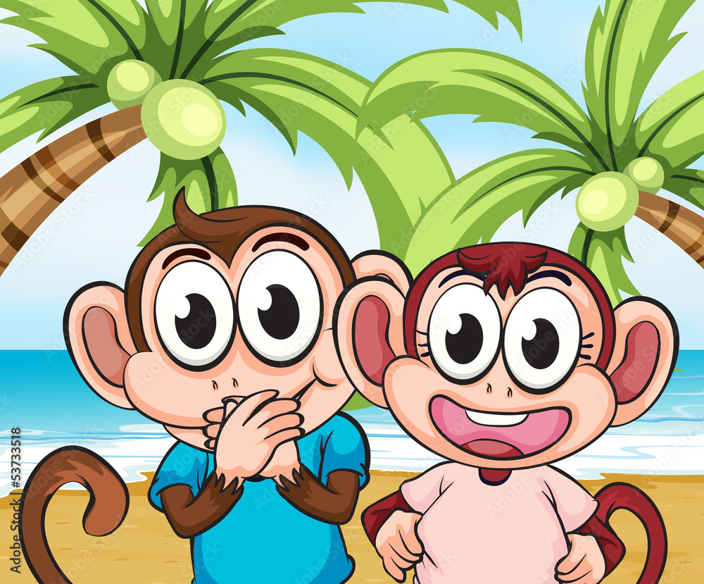 Wall mural monkeys at the beach