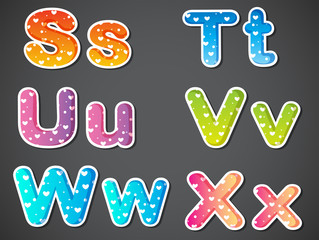 Six colorful letters of the alphabet