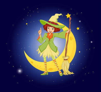 A young witch near the moon