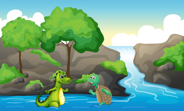 A turtle and a crocodile