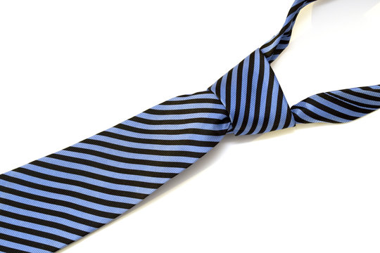 Blue and Black Stripped tie on white background