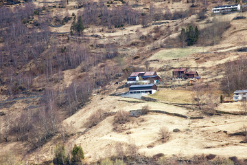 Settlement on the slope of rock in Sognefjord