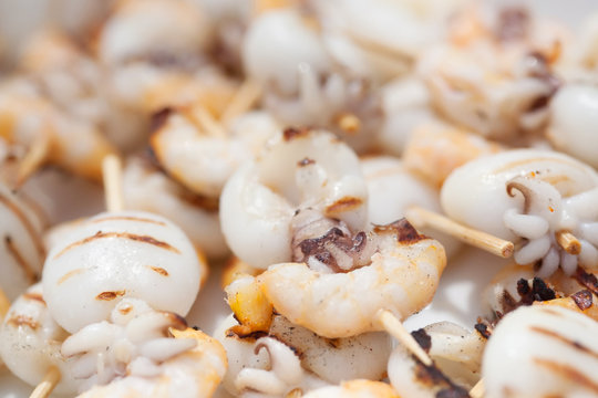spiedini of fish grilled