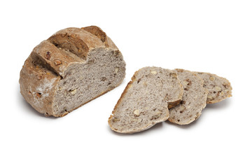 Fresh whole wheat nut bread with slices