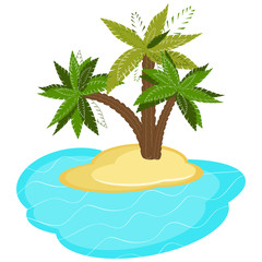 Palm trees on island isolated on white background