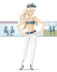 Beautiful girl resting in a summer cafe