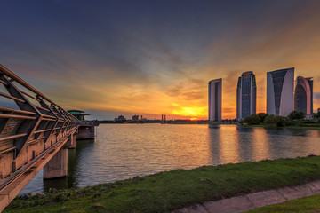 Sunset view of Putrajaya office buildings