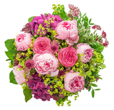 bouquet of beautiful pink peony on white background