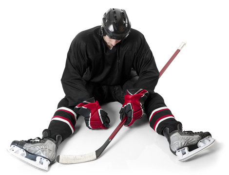 Ice hockey player looking disappointed