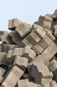 Betonsteine, Verbundsteinpflaster, Pflasterarbeiten, Baustelle