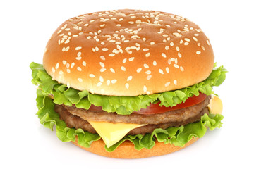 Big hamburger on white background .