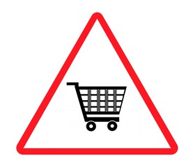 Caddie de supermarch&eacute; dans un panneau triangle