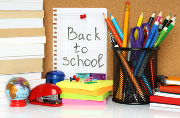 School stationery on white background .