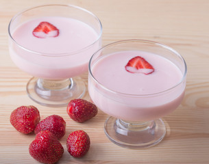 Strawberry dessert with yogurt , selective focus