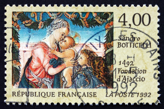 Postage stamp France 1992 Virgin and Child Beneath a Garland