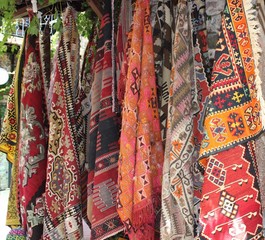 Fabrics and textiles for sale at the local bazaar in Turkey