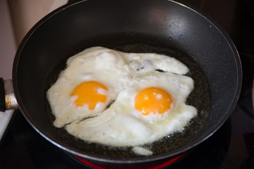 Two fried eggs in a frying pan