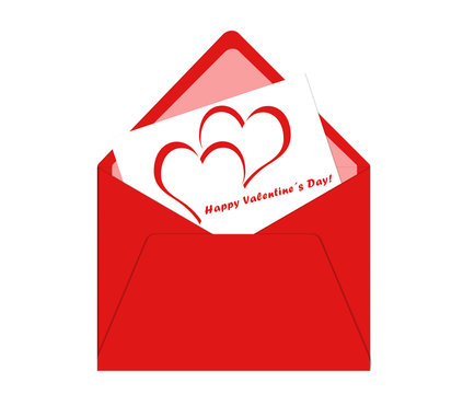 Postal para San Valent&iacute;n con sobre y tarjeta con corazones rojos