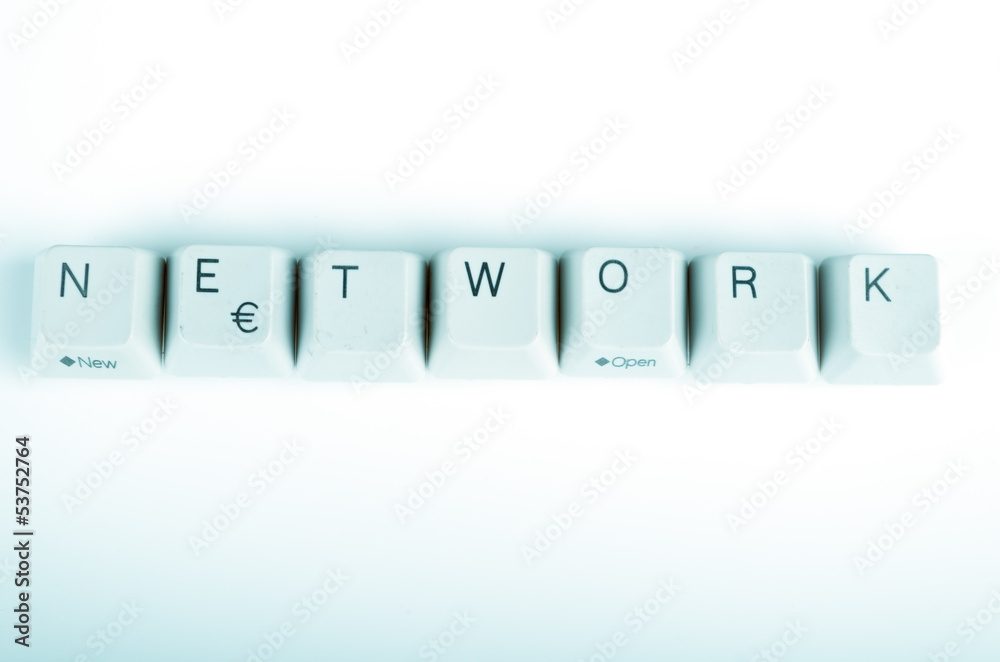 Fototapete network word written with computer buttons