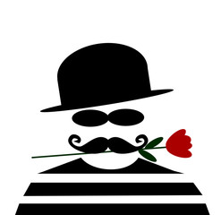 man holding rose in teeth