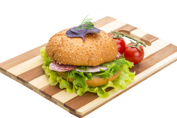 Bread with sausages and salad