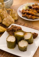 ramadan food  lemang rendang ,focus on lemang
