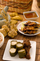 ramadan food lemang rendang and satay ,focus on lemang