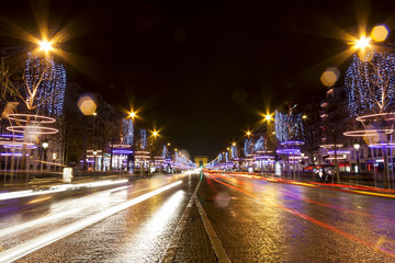 Champs-Elysees street at night in Paris