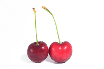 Double black cherries on isolate white background