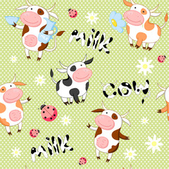 Obraz premium Vector seamless background with cute cows