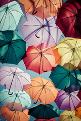 Background colorful umbrella street decoration.